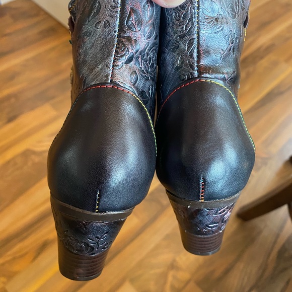 New Retro Handmade floral stitching button boots 37 (US 6) Black zip - Picture 6 of 17